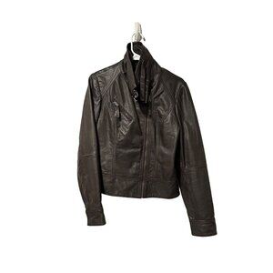 All Saints Belvedere dark brown leather jacket US 8 MSRP $654 preloved excellent